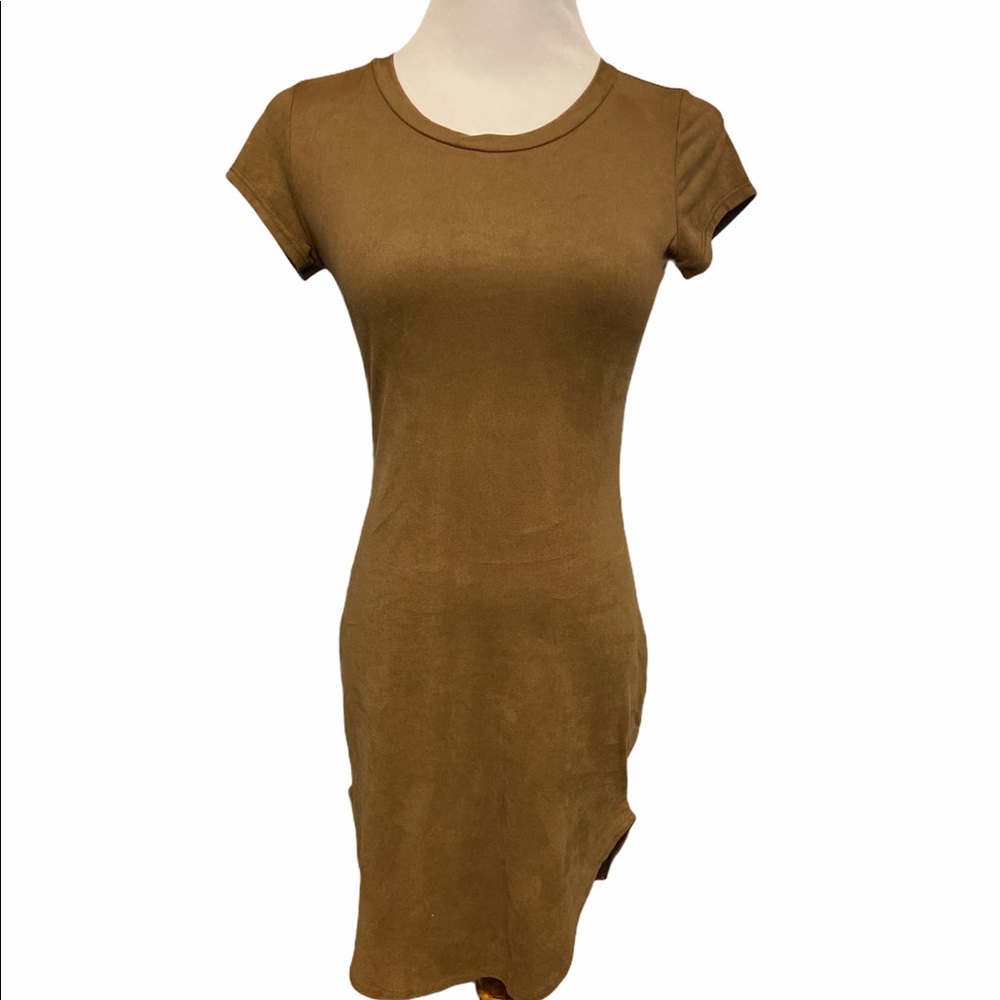 Tan suede-like mini dress